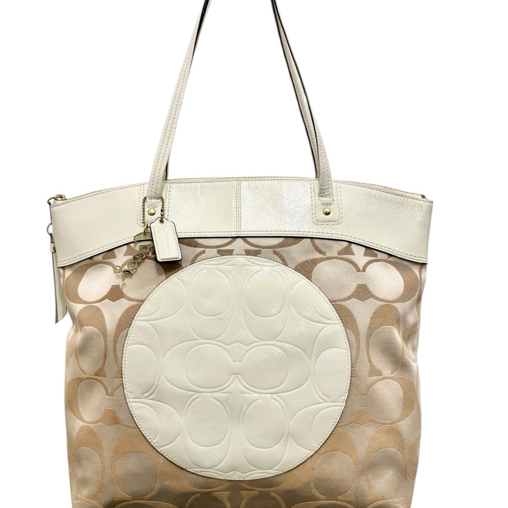 Coach Laura Signature Khaki & White Logo Handbag.